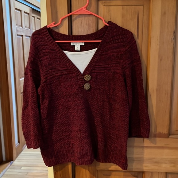Christopher & Banks Sweaters - Christopher & Banks V-neck w/white T-shirt insert soft popcorn texture Sweater